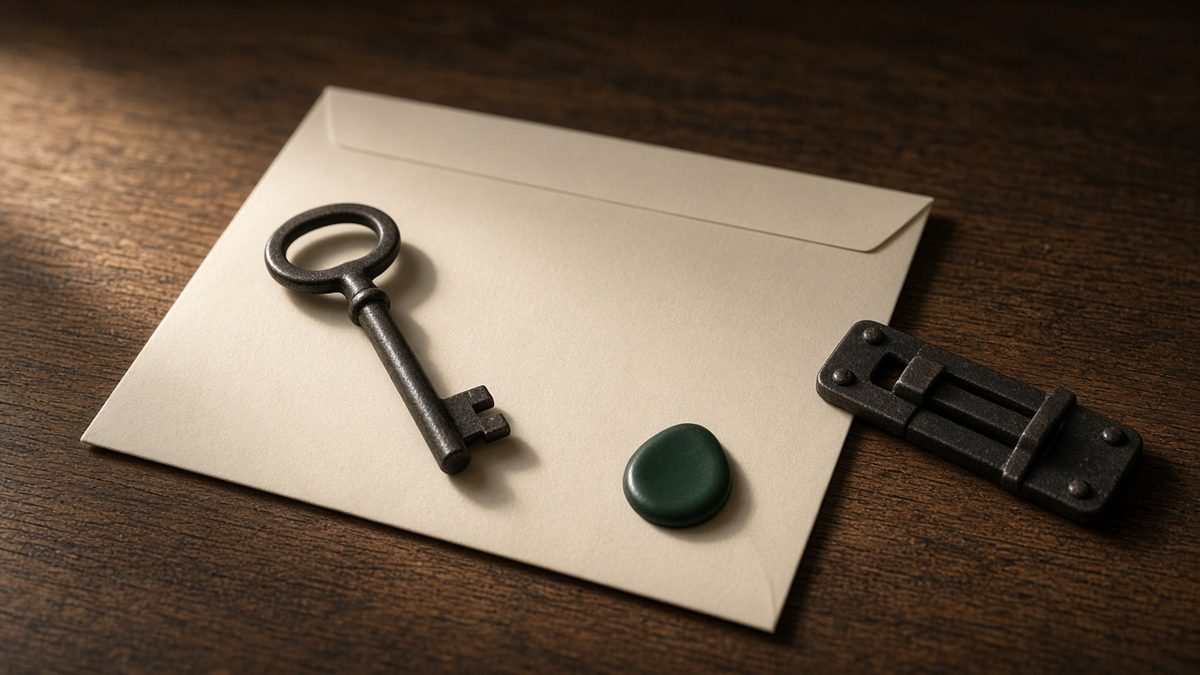 addiction recovery center still life: Anthracite desk, cream inspection card, coal-region topographic scrap, steel clip